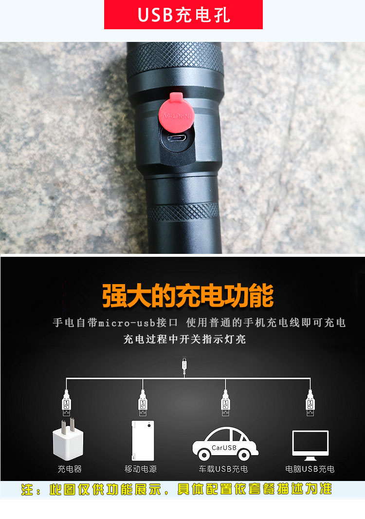 Đèn pin ngoài trời phổ biến T6 26650 sạc USB chiến thuật cưỡi đèn pin chiếu sáng gia đình đèn pin laser 303 tia xanh