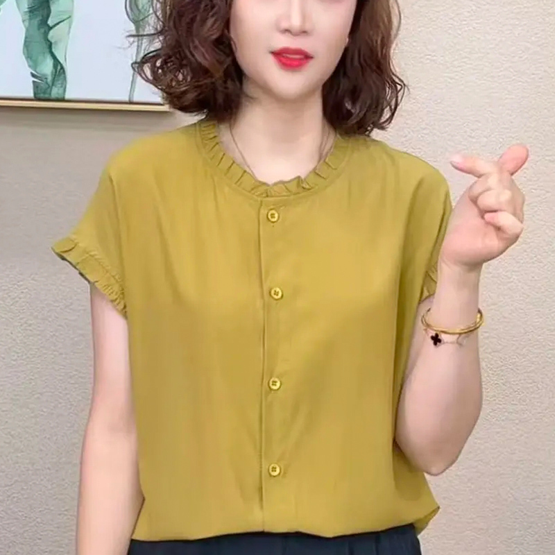 2025 Summer New Fashion Loose Slimming Shirt for Women, Stylish and Age-Reducing Mother's Wear, Short-Sleeved Cardigan, Elegant Top 2025 Summer New Fashion Loose Slimming Shirt for Women, Stylish and Age-Reducing Mother's Wear, Short-Sleeved Cardigan, Elegant Top