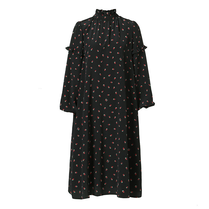 Export Beauty Silk Dress Women's Mulberry Silk Fungus Side Long Sleeve Mid Length Dress