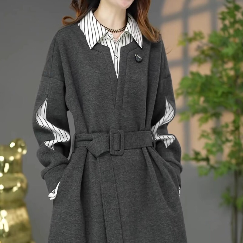 Autumn High-End Long-Sleeved Dress for Women 2026 New Autumn Style, Can Be Paired with a Coat, Loose Fit, Waist-Cinching, Thickened Base Dress Autumn High-End Long-Sleeved Dress for Women 2026 New Autumn Style, Can Be Paired with a Coat, Loose Fit, Waist-Cinching, Thickened Base Dress