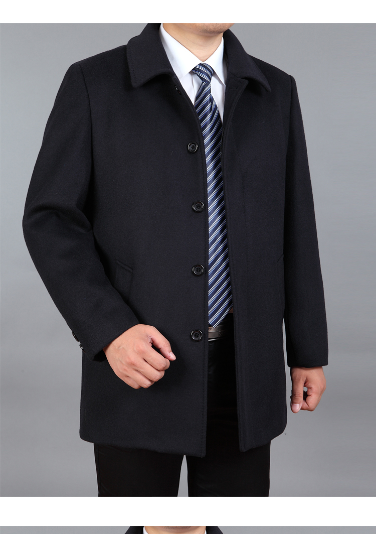 Mùa thu và mùa đông áo khoác cashmere đích thực nam dài ve áo trung niên kinh doanh áo len giản dị cộng với nhung dày áo dạ nam