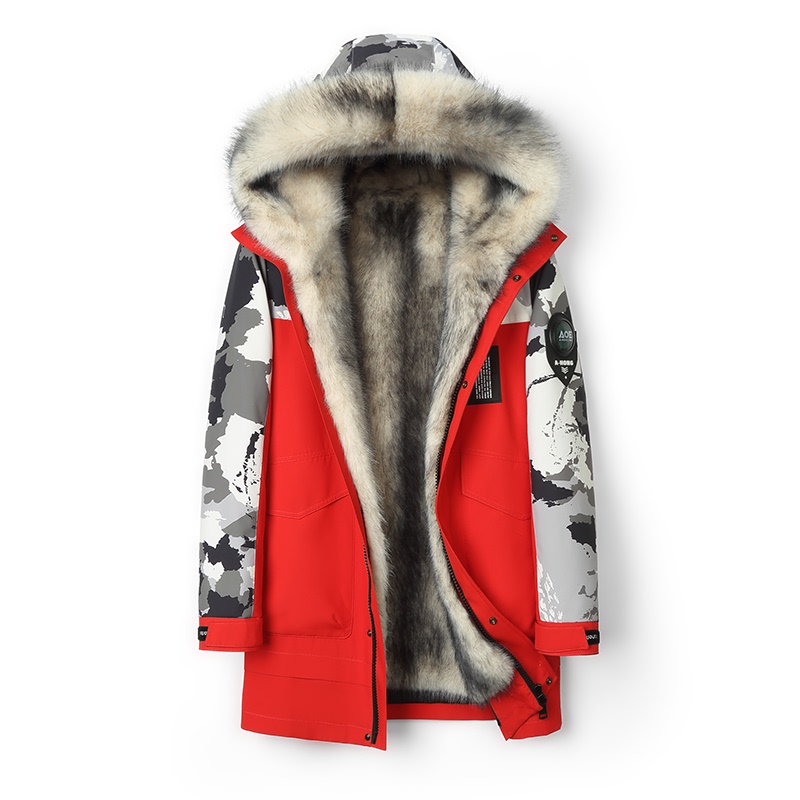 Parka for Men and Women, Arctic Coyote Lining, Detachable Mid-Length Jacket, Fur Coat, Men's Thick Coat