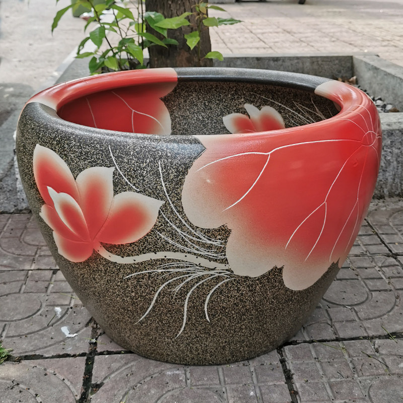 Chinese ceramic large imitation pottery fish tank lotus water lily turtle basin cylinder balcony outdoor living room floor cylinder
