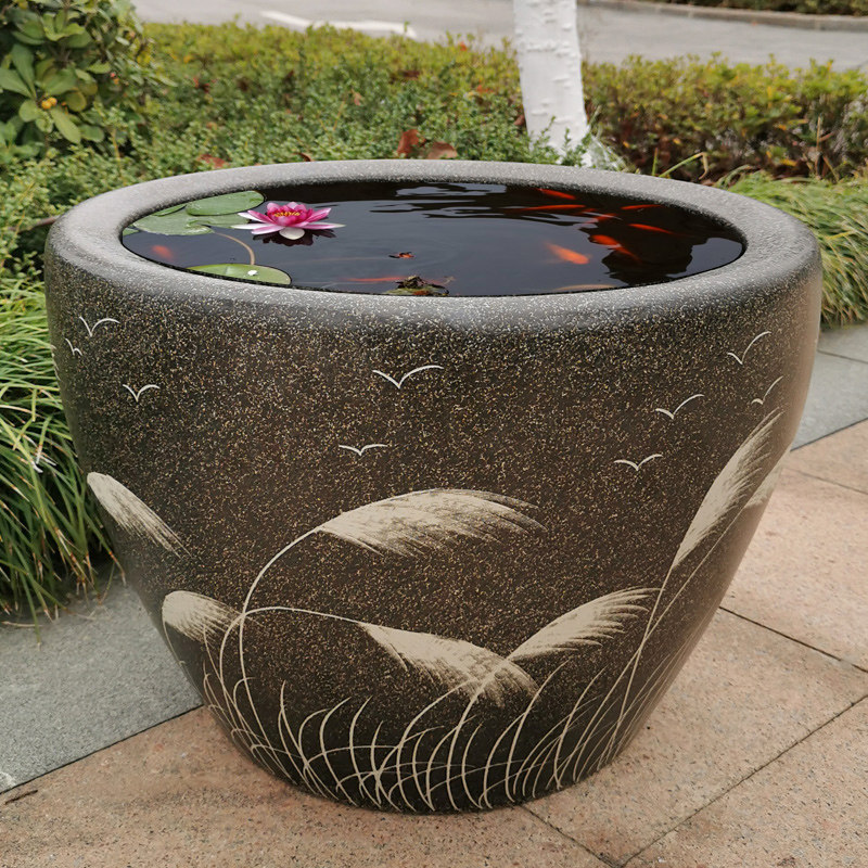 Ceramic cylinder Jingdezhen ceramic fish tank living room balcony floor-to-ceiling water tank fish farming garden large tank planting water lily lotus tank