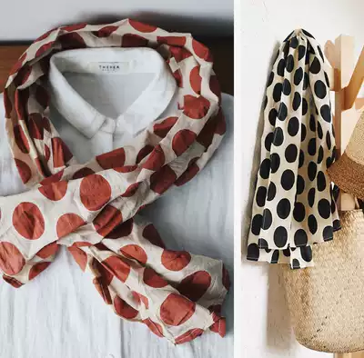(Time boat) red dot Black Dot Cotton autumn and winter thin small scarf