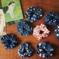 (Shizhou) Limited Edition Blue Dot Indigo Indian Woodblock Printed Thin Cotton Hair Tie Hair Accessories Headband Hairband