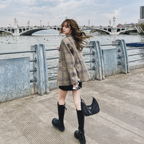 2021 new plaid suit jacket fried street small western suit female Inn Wind little sub spring autumn design feel blouse