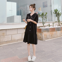Black doll collar dress Summer 2022 new small sub-style loose with slim and gentle temperament fish tail dress