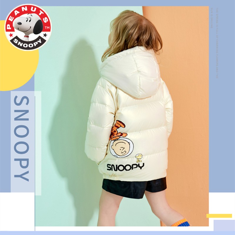 Snoopy children's down jacket short thickened children's baby warm jacket Men and women children leave-in bright winter