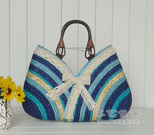 2024 Новый стиль Свежая пастырская полосатая женская соломенная соломенная сумка Кружечка