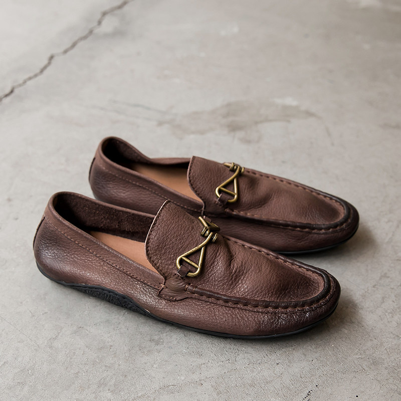 Retro Summer Breathable Bean Bean Shoe Men's Real Leather Set Foot Sloth Shoes Business Casual Leather Shoes A Foot foot Shoe Tide