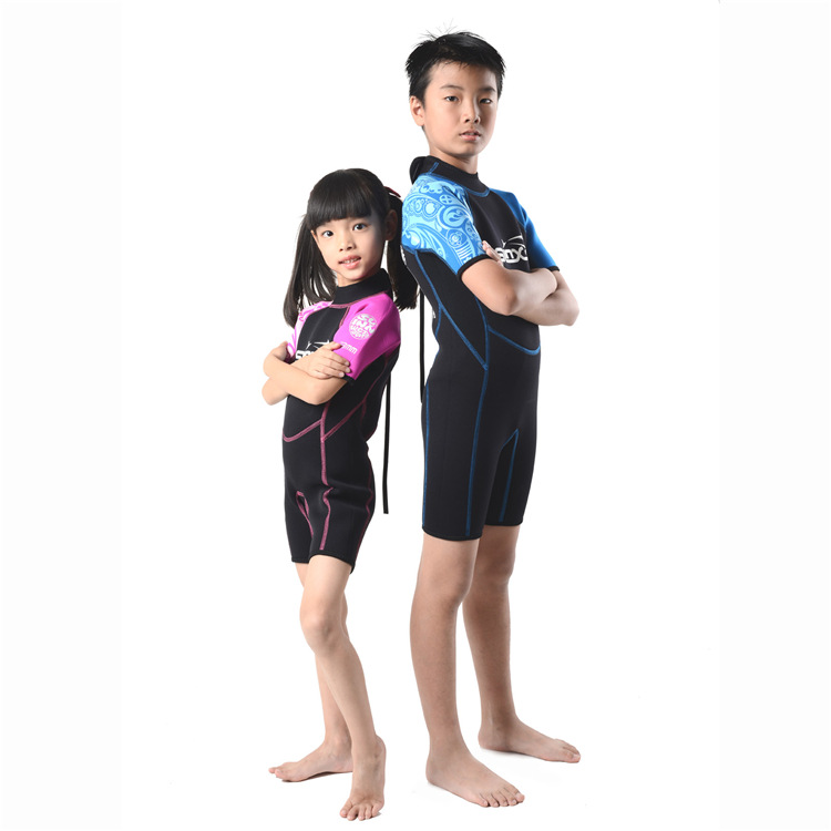 2mm children's short-sleeved shorts one-piece warm swimsuit Girl student male baby cold swimming training snorkeling suit