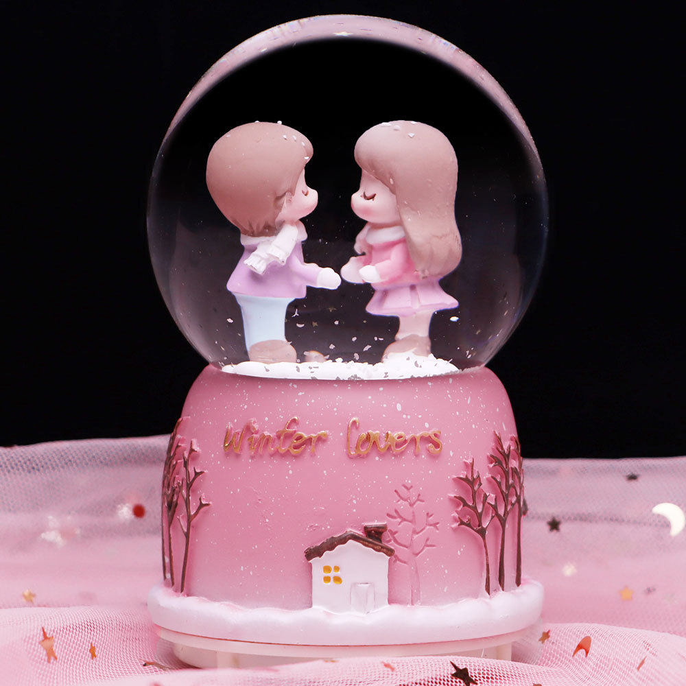 Cartoon Lovers Water Crystal Ball Music Box Luminous Octaphonic Box Desktop Creative Pendulum Girl Birthday Gift Boutique-Taobao