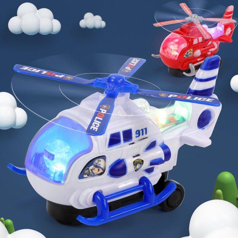 Children's helicopter electric universal music police plane toy car boy color box light car model car
