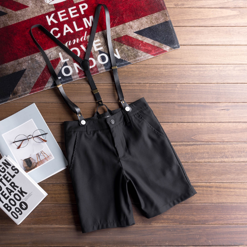 Couple's Overalls Men's Trendy Korean Style British Suspenders Shorts Black Groomsmen Dress Pants Summer Casual Mid-Length Shorts Five-Point Shorts