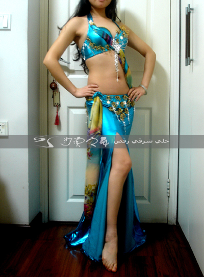 Beautiful Yan Yan teacher Multi-drill original Fancy Suit Blue Belly Leather Dance Play Out of the Order Original-Taobao