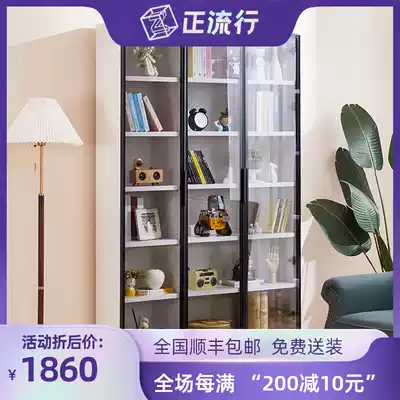 Bookcase bookshelf modern simple with glass door storage cabinet rack White free combination floor display cabinet