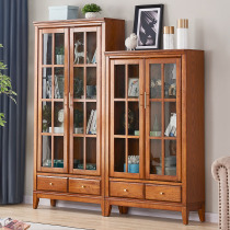American solid wood bookcase with glass door Floor-to-ceiling bookcase Living room combination bookcase Open door locker with drawer