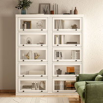 Solid wood bookcase with glass door Living room storage cabinet Floor-to-ceiling American flip door locker Childrens simple combination bookshelf