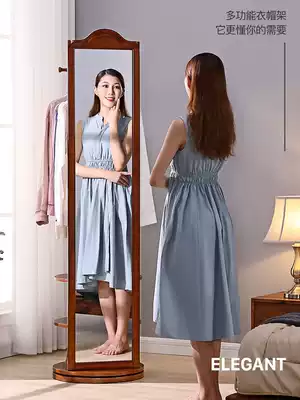 Full-length coat rack one solid wood floor coat rack with mirror rotation full-length luo di jing home bedroom