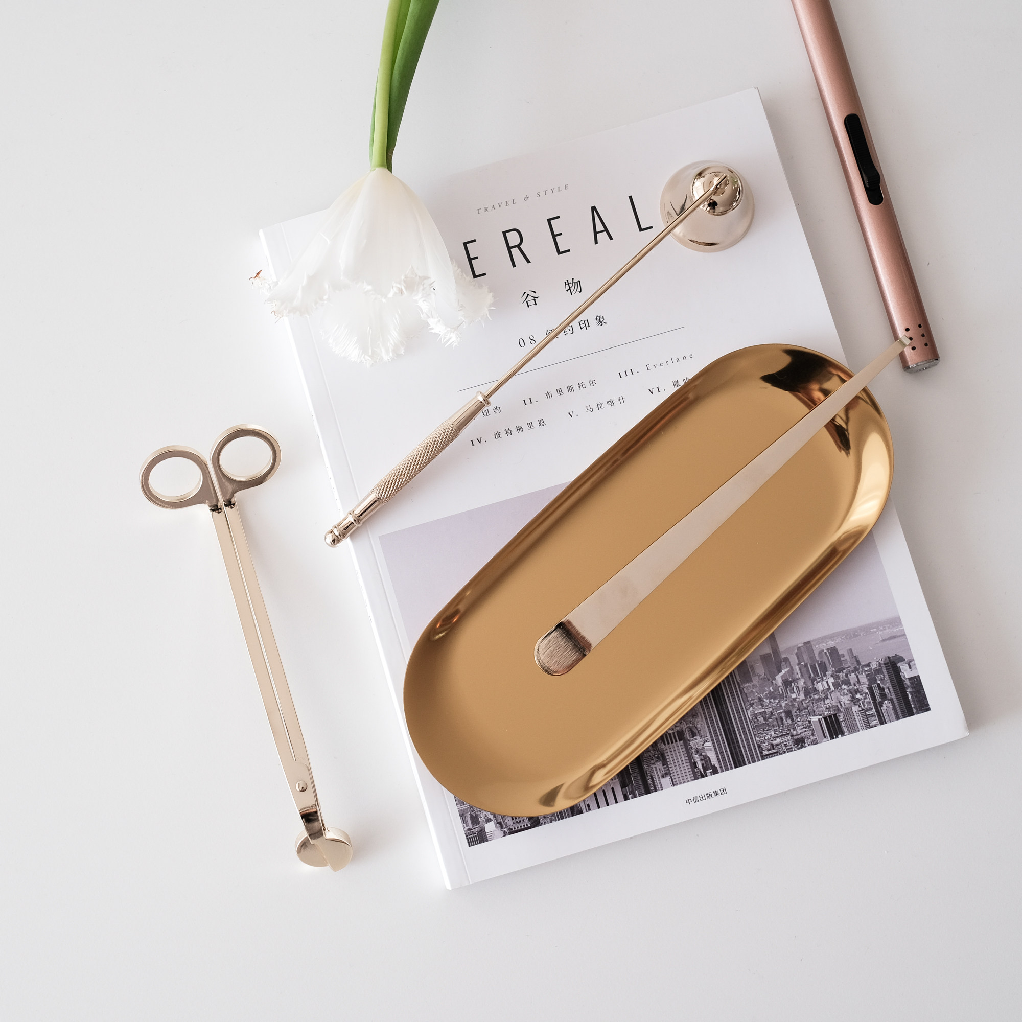 Staygold Aroma Candle Tool Set Accessories Metal Tray Candle Extinction Hook Candle Wick Snipper Ignition