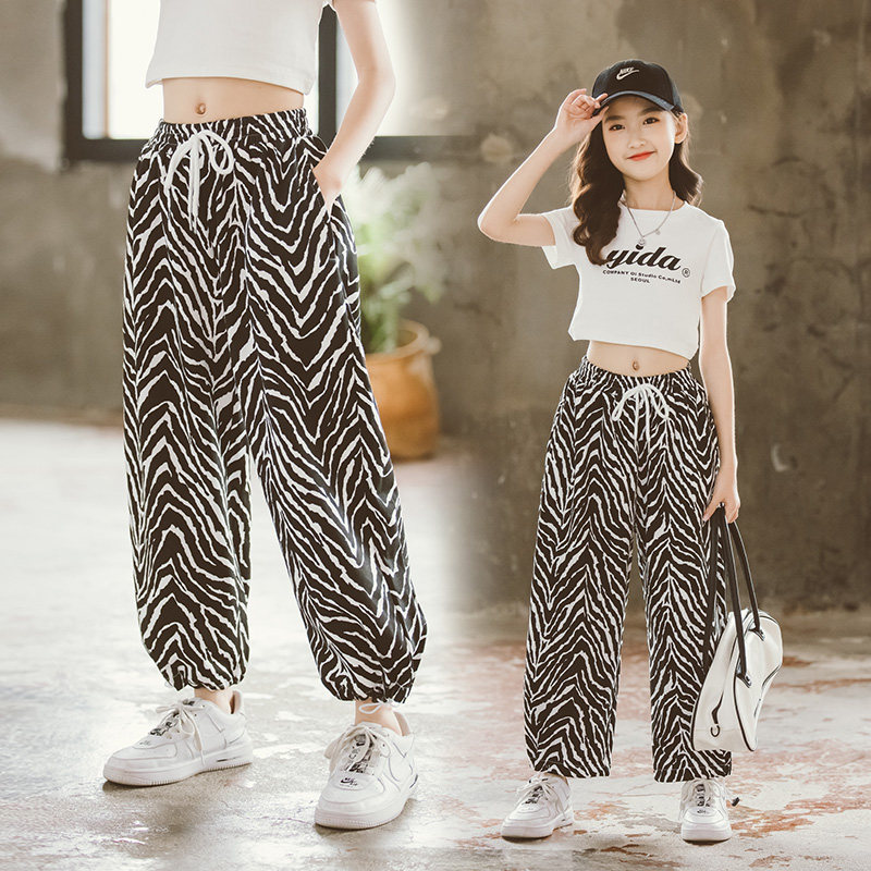 Girls' casual pants spring and autumn new children's sweatpants trendy Korean version of the big children's casual zebra pants loose long pants