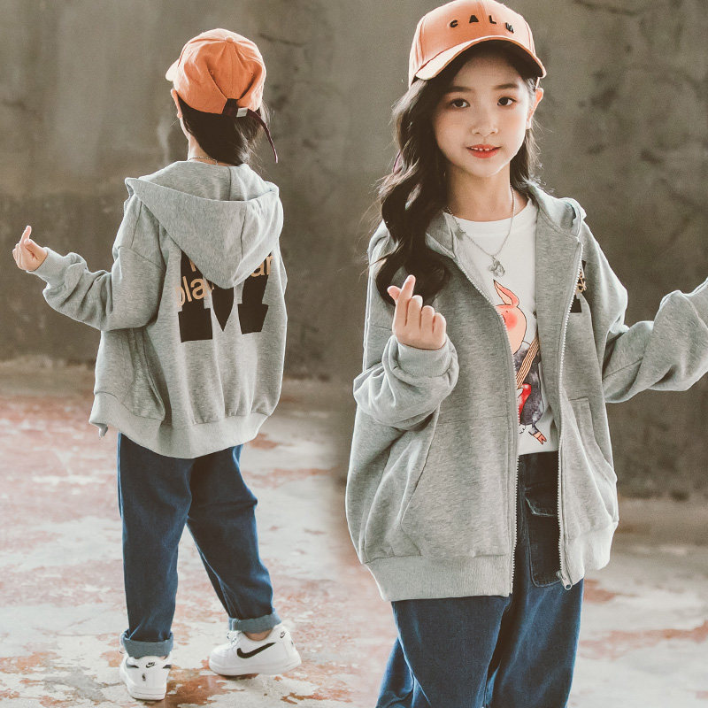 Girl Jacket Laced Cardiovert 2022 Spring Dress New CUHK Child Loose Casual Blouse Spring Autumn Children's Baseball Suit