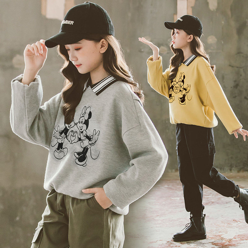 Children's clothing Girls thick T-shirt 2022 Spring loaded with new Korean version CUHK Tong-style Cartoon Jacket Tide Spring Autumn Children
