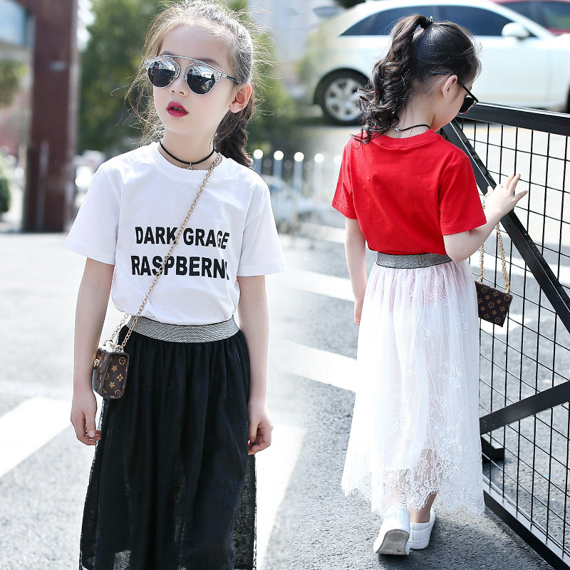 Girl Summer Clothing Pure Cotton Short Sleeve T-shirt 2022 Summer Dress New Pint Girl Printed Letters t-shirt tide 100 hitch T-shirt
