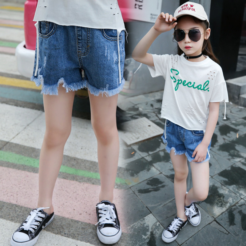Girl Jean Shorts 2022 Summer New Child's Large Child's Breaky Pants Breaky Pants Tide