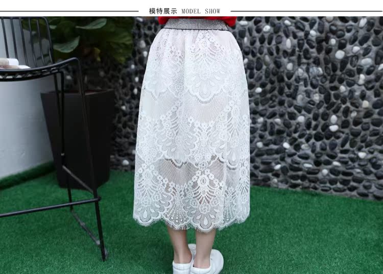 Váy bé gái xuân hè 2019 mới cho bé phiên bản Hàn Quốc của váy liền thân ren màu nửa váy dài váy eo eo bố mẹ-con vay dam thu dong