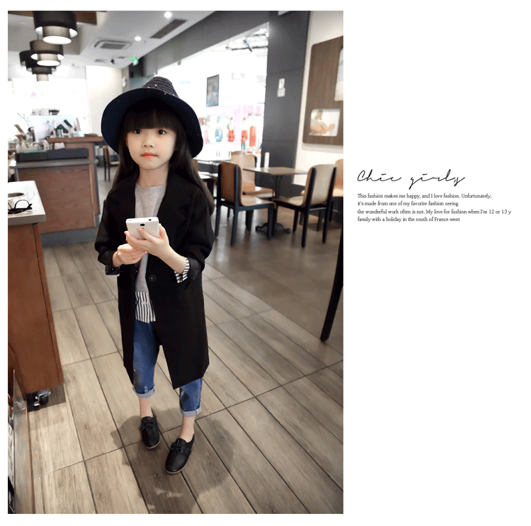 Mùa xuân 2019 mới và phong cách Âu Mỹ một nút cô gái dài phần thon gọn phù hợp với bộ đồ lớn bé trai phù hợp với áo khoác áo khoác trẻ em 10 tuổi