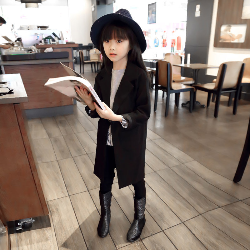 2022 Spring and Autumn New Style European and American Style One Button Girls Long Slim Fit Suit Mid-sized Children's Coat Suit