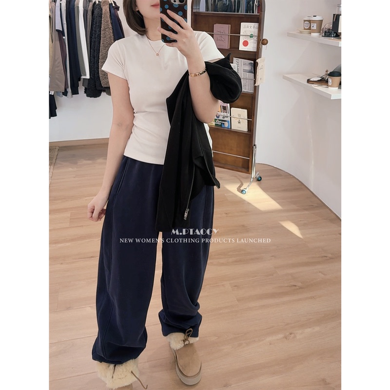 Taotaojia [Original Magic Pants] Ultra-Soft, High-Weight Washed Cotton Curved Knife Fleece-Lined Sweatpants Banana Sports Pants 719