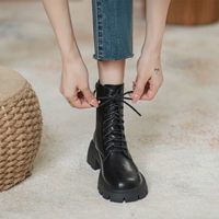 Martens, коричневые короткие сапоги в английском стиле на платформе, из натуральной кожи, коллекция 2023 года, подходят для весны и осени, в британском стиле, широкий устойчивый каблук, визуально стройнят