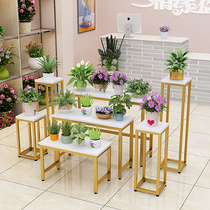Iron art high and low flower shelf hand holding flower running water table flower shop shop window stand multi-meat green planting widened flower pot table display shelf