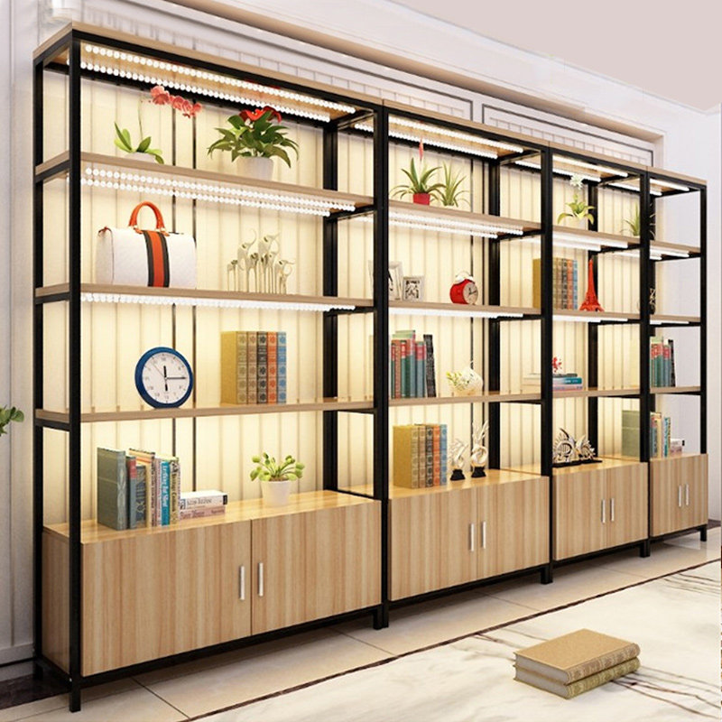 Steel and wood bookshelf combination bookcase storage rack Storage rack Shelf display rack Partition rack display rack Display cabinet