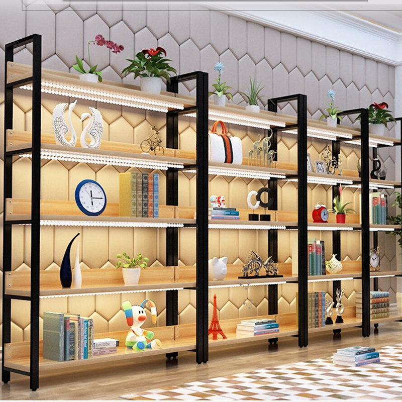 Steel Wood Bookshelves Bedroom Partition Shelves Domestic Living-room Drop Subway Art Shelf Multilayer Shelving Cabinet Display Shelf