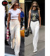 Gigi's same white wide-leg pants 2023 European version fashionable large-waisted pants high-waisted versatile floor-length pants for women black