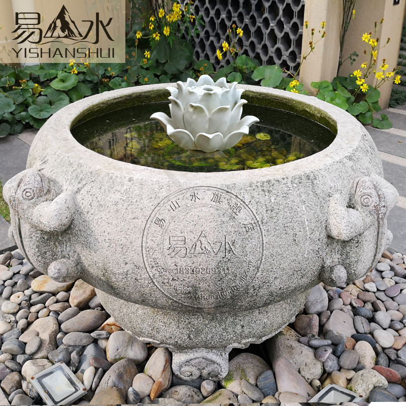 Stone Carving Stone Fish Tank Round Vat Natural Stone Golden Toad Money Toad Property Courtyard Door Sea Swing Piece Large Stone Vat Planting Fish-Taobao