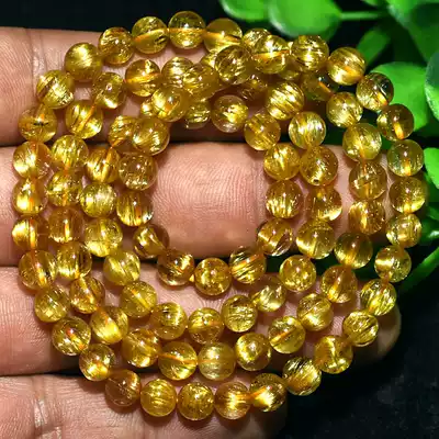 Blonde crystal bracelet multi-ring male and female yellow crystal bracelet Titanium alloy three-ring Titanium crystal 108 Buddha beads Lucky citrine