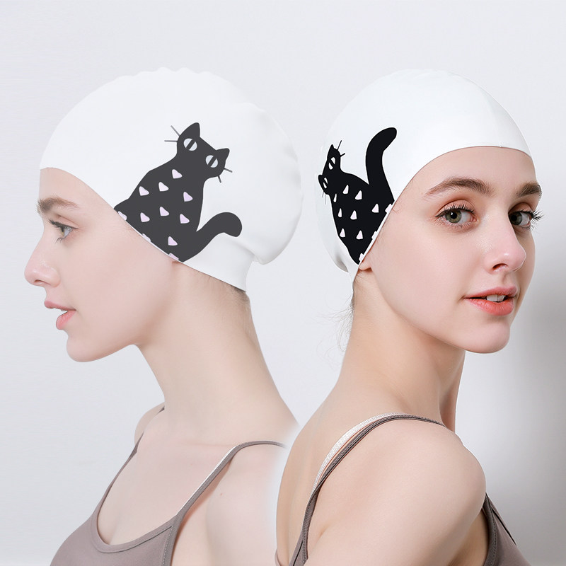 Swimming cap female long hair waterproof silicone swimming cap fashion cute ear protection does not strangle the head adult cartoon swimming equipment