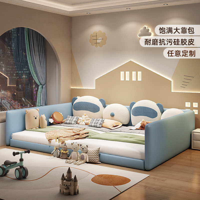 Children's Master Bedroom Double Parent-Child Floor Bed for a Family of Four, Spliced Tatami Monster Bed for Second-Child Families