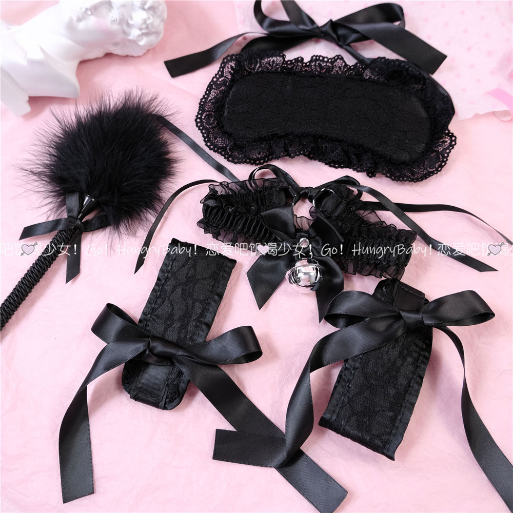 Love bar taste * black delicate lace fake face blindfold bell bow bow tie magic patch handcuffs bracelet