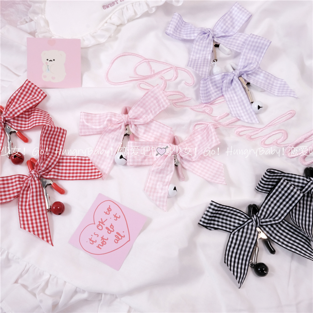 Love crybaby * Sexy cute plaid big bow bell milk clip three-color adult sex toy