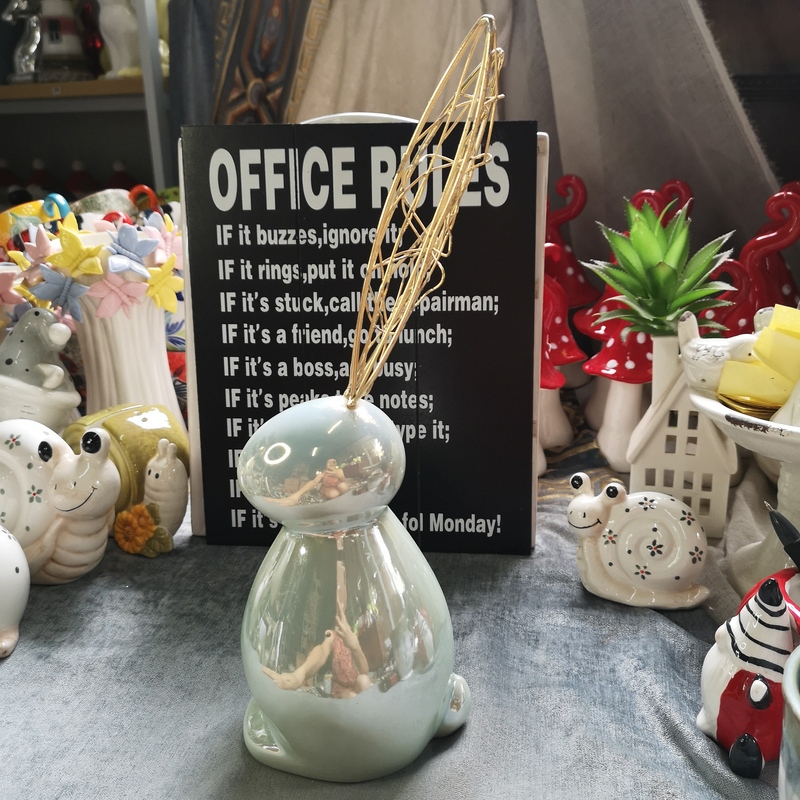 《Ink Porcelain》Foreign Trade Porcelain Crafts Ceramic Iron Art Green Rabbit Ornament Christmas Decoration