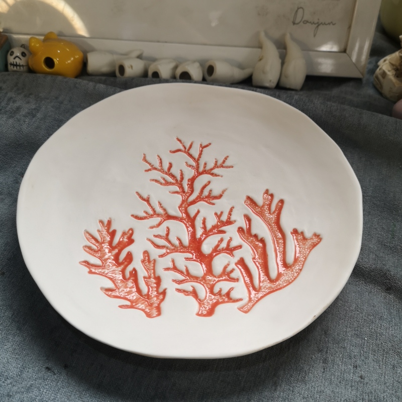 Ink Porcelain, Porcelain Crafts, Ceramic Coral Plate, Fruit Plate Ink Porcelain, Porcelain Crafts, Ceramic Coral Plate, Fruit Plate
