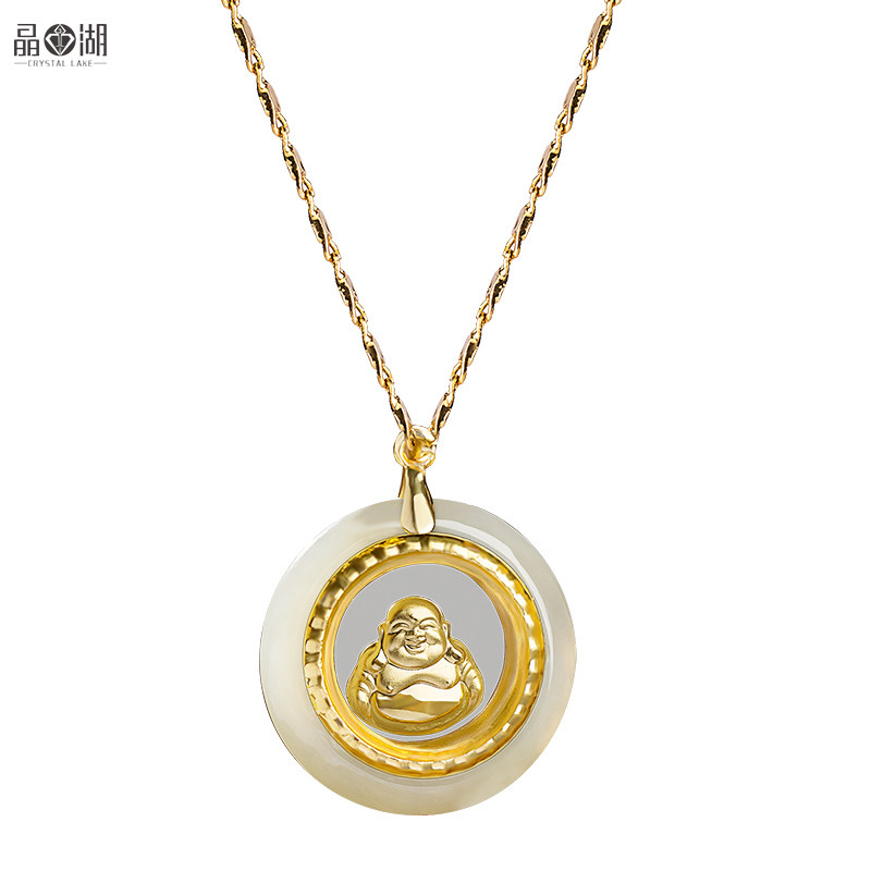 Crystal Lake gold inlaid jade and field jade pendant foot gold to run Millver hard gold male female money chain
