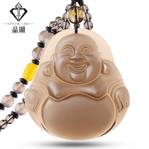 Crystal Lake natural crystal Obsidian jewelry pendant Ice Obsidian belly Maitreya Buddha brand Mens and womens money chain