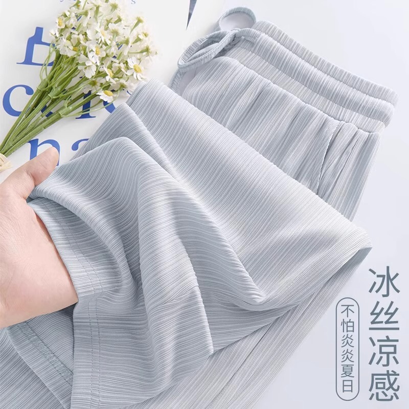 Ice Silk Wide-Leg Pants for Women, Summer Loose Straight-Leg Plus-Size Fashion Set, Petite Height-Enhancing Two-Piece Casual Pants Set Ice Silk Wide-Leg Pants for Women, Summer Loose Straight-Leg Plus-Size Fashion Set, Petite Height-Enhancing Two-Piece Casual Pants Set